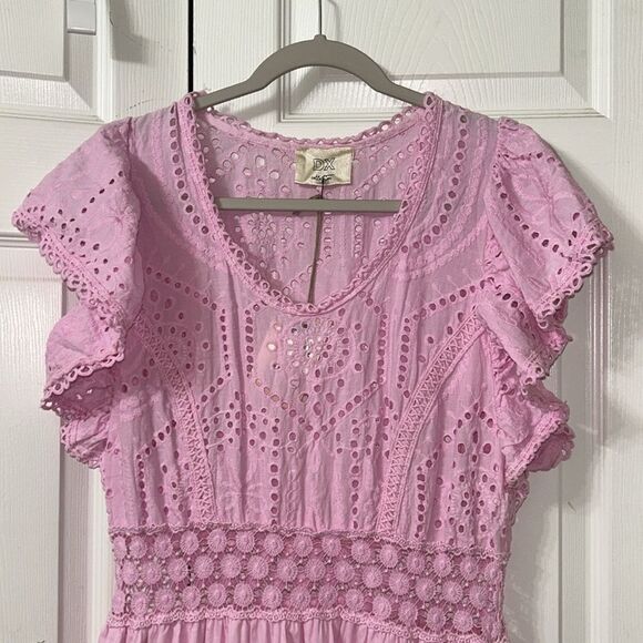 DX Collection Pink Embroidered Cotton Maxi Dress(Size Medium) - Picture 9 of 9